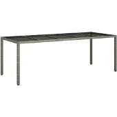 vidaXL Gartentisch Grau 250x100x75 cm Hartglas und Poly Rattan