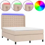 vidaXL Boxspringbett mit Matratze & LED Cappuccino-Braun 140x190cm