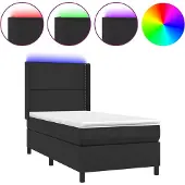 vidaXL Boxspringbett mit Matratze & LED Schwarz 100x200 cm Kunstleder