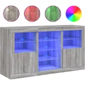 vidaXL Sideboard mit LED-Leuchten Grau Sonoma 123x37x67 cm