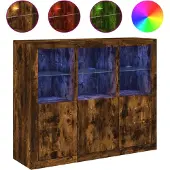 vidaXL Sideboards mit LED-Leuchten 3 Stk. Räuchereiche Holzwerkstoff