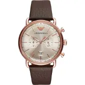 Giorgio Armani Emporio AR11106 Herren-Armbanduhr, Edelstahl-Gehäuse, Leder-Armband