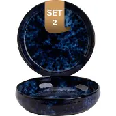 Palmer Bama Blue große tiefe Teller - 2er-Set, Steinzeug, Ø 22 cm, blau schwarz hochglanz, für Pasta, Suppe oder als Servierteller