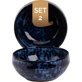 Palmer 2 x Bama Blue Schalen Set, Steinzeug, Ø 15 cm, Inhalt 0,65 L, blau schwarz gesprenkelt, Hochglanz, moderne Ausstrahlung
