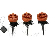Europalms Halloween Kürbisse mit Erdspiess, 3er-Set, 39cm
