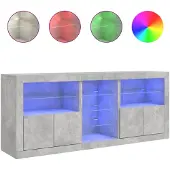 vidaXL Sideboard mit LED-Leuchten Betongrau 162x37x67 cm