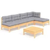 vidaXL 6-tlg. Garten-Lounge-Set mit Grauen Kissen Kiefernholz