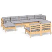 vidaXL 10-tlg. Garten-Lounge-Set mit Grauen Kissen Kiefernholz