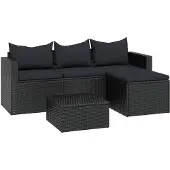 vidaXL Garten-Lounge-Set Schwarz Poly Rattan