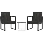 vidaXL 3-tlg. Garten-Lounge-Set mit Kissen Schwarz Poly Rattan