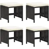 vidaXL Gartenhocker 4 Stk. mit Sitzkissen Poly Rattan Schwarz