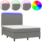 vidaXL Boxspringbett mit Matratze & LED Dunkelgrau 140x200 cm Stoff