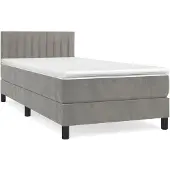 vidaXL Boxspringbett mit Matratze Hellgrau 90x200 cm Samt