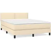 vidaXL Boxspringbett mit Matratze Creme 140x200 cm Stoff