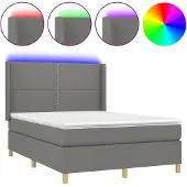 vidaXL Boxspringbett mit Matratze & LED Dunkelgrau 140x190 cm Stoff