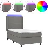 vidaXL Boxspringbett mit Matratze & LED Dunkelgrau 90x190 cm Stoff