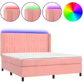 vidaXL Boxspringbett mit Matratze & LED Rosa 180x200 cm Samt