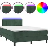 vidaXL Boxspringbett mit Matratze & LED Dunkelgrün 120x200 cm Samt