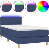 vidaXL Boxspringbett mit Matratze & LED Blau 90x190 cm Stoff