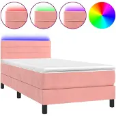 vidaXL Boxspringbett mit Matratze & LED Rosa 90x200 cm Samt