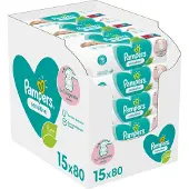 Pampers Sensitive Feuchttücher 15 Packungen mit 80 Stück, 1200 Feuchttücher
