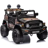 Vrooomy Toyota FJ Cruiser Kinder Elektroauto 12V (1–6 Jahre) – Offiziell Lizenziert, mit Fernbedienung, EVA-Reifen, 2 Motoren & Ledersitz – Kinder Elektrofahrzeug Schwarz