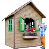 Axi Spielhaus Julia aus FSC Holz | Outdoor Kinderspielhaus für den Garten in Braun & Grün | Gartenhaus für Kinder mit Fenstern