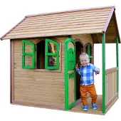Axi Spielhaus Alex aus FSC Holz | Outdoor Kinderspielhaus für den Garten in Braun & Grün | Gartenhaus für Kinder mit Fenstern & Veranda