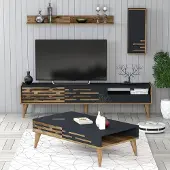Skye Decor , Valensiya - Walnut, Anthracite, Wohnzimmermöbel-Set, Nussbaum, 100 % MELAMINBESCHICHTETE SPANPLATTEN, 180 x 45 x 35 cm