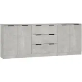vidaXL 3-tlg. Sideboard-Set Betongrau Holzwerkstoff