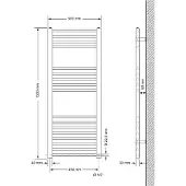 LuxeBath Badheizkörper Sahara, 500x1200 mm, Weiß, gerade mit Seitenanschluss, ohne Heizstab