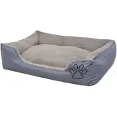 The Living Store Hundebett mit gepolstertem Kissen Größe L Grau