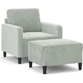 vidaXL Sessel mit Hocker Hellgrau 60 cm Samt