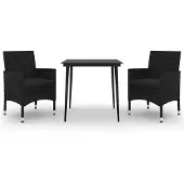 vidaXL 3-tlg. Garten-Essgruppe mit Auflagen Poly Rattan und Glas