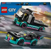 LEGO City Autotransporter mit Rennwagen, LKW-Spielzeug mit verstellbarer Laderampe und Renn-Auto, Bauset mit 2 Minifiguren, Rennfahrer und LKW-Fahrer, cooles Geschenk für Kinder ab 6 Jahren 60410
