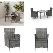 vidaXL 3-tlg. Garten-Essgruppe mit Kissen Poly Rattan Grau