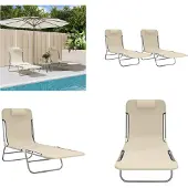 vidaXL Sonnenliegen Klappbar 2 Stk. Creme Textilene und Stahl