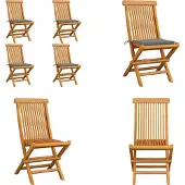 vidaXL Gartenstühle mit Grauen Kissen 4 Stk. Teak Massivholz - Gartenstühle