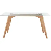 Beliani Esstisch Transparent Sicherheitsglas 160 x 90 cm mit Holzbeinen Rechteckig Modern Esszimmer Wohnküche Möbel Ausstattung