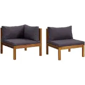 vidaXL 2-tlg. Sofa-Set mit Dunkelgrauen Kissen Akazie Massivholz