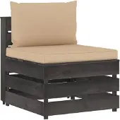 vidaXL Modulares Mittelsofa mit Kissen Grau Imprägniertes Holz