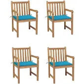 vidaXL Gartenstühle 4 Stk. mit Blauen Kissen Massivholz Teak