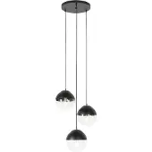 QAZQA Retro-Hängelampe schwarz mit klarem Glas, rund, 3-flammig – Eclipse