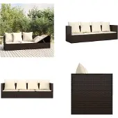 vidaXL Outdoor-Loungebett mit Kissen Braun Poly Rattan