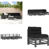 vidaXL 7-tlg. Garten-Lounge-Set mit Kissen Grau Massivholz