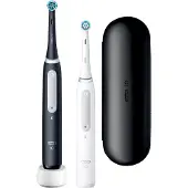 Oral-B iO Series 4 Duo, Erwachsener, Vibrierende Zahnbürste, Tägliche Pflege, Sensibel, Super sensitive, Whitening, Schwarz, Weiß, 2 min, Rund