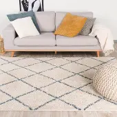 FRAAI Teppich Hochflor - Grand Lines Creme Blau 80x150 cm