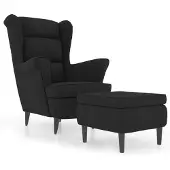 The Living Store Ohrensessel mit Hocker Schwarz Samt