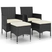 vidaXL 4-tlg. Gartenstuhl und Hocker Set Poly Rattan Schwarz