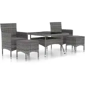 vidaXL 5-tlg. Garten-Essgruppe Poly Rattan und Hartglas Grau